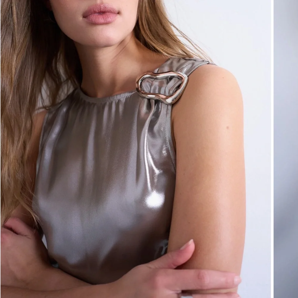 Topshop metallic maxi dress with silver hardware in silver - Picture 3 of 9